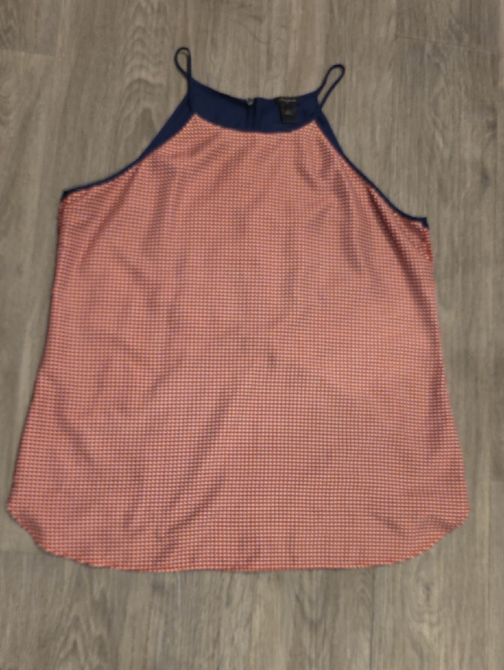 Ann Taylor Red Check Halter Camisole with Navy Trim